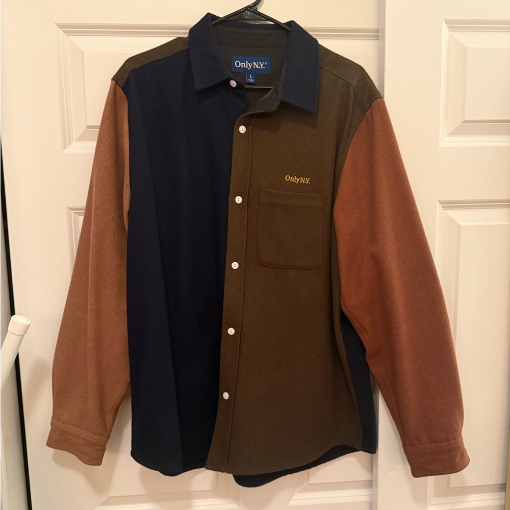 OnlyNY Casual Blue and Brown Button Down Shirt / Overshirt